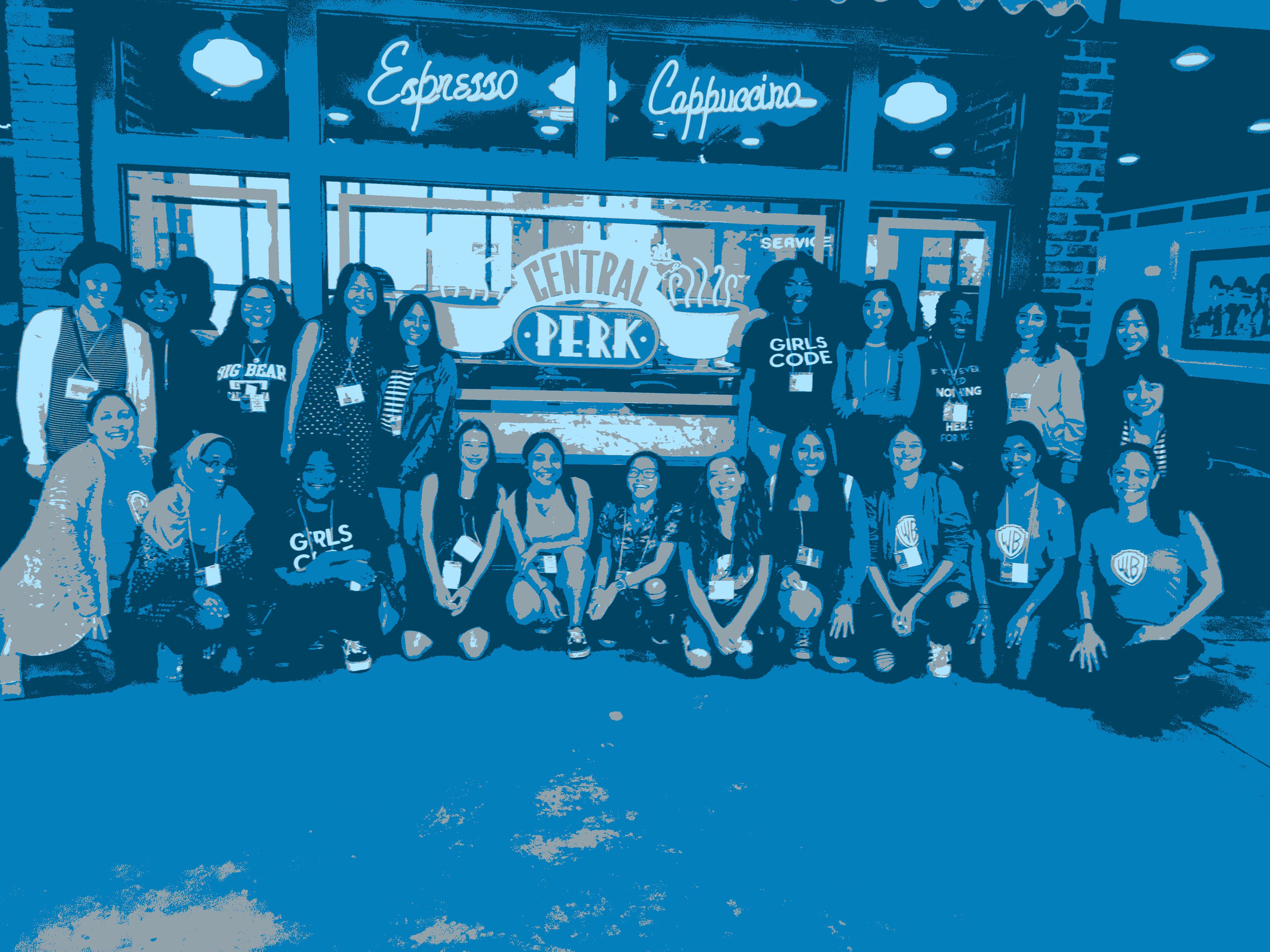 Class picture in front of the Central Perk, filtered using a blue Obama Filter created in Python