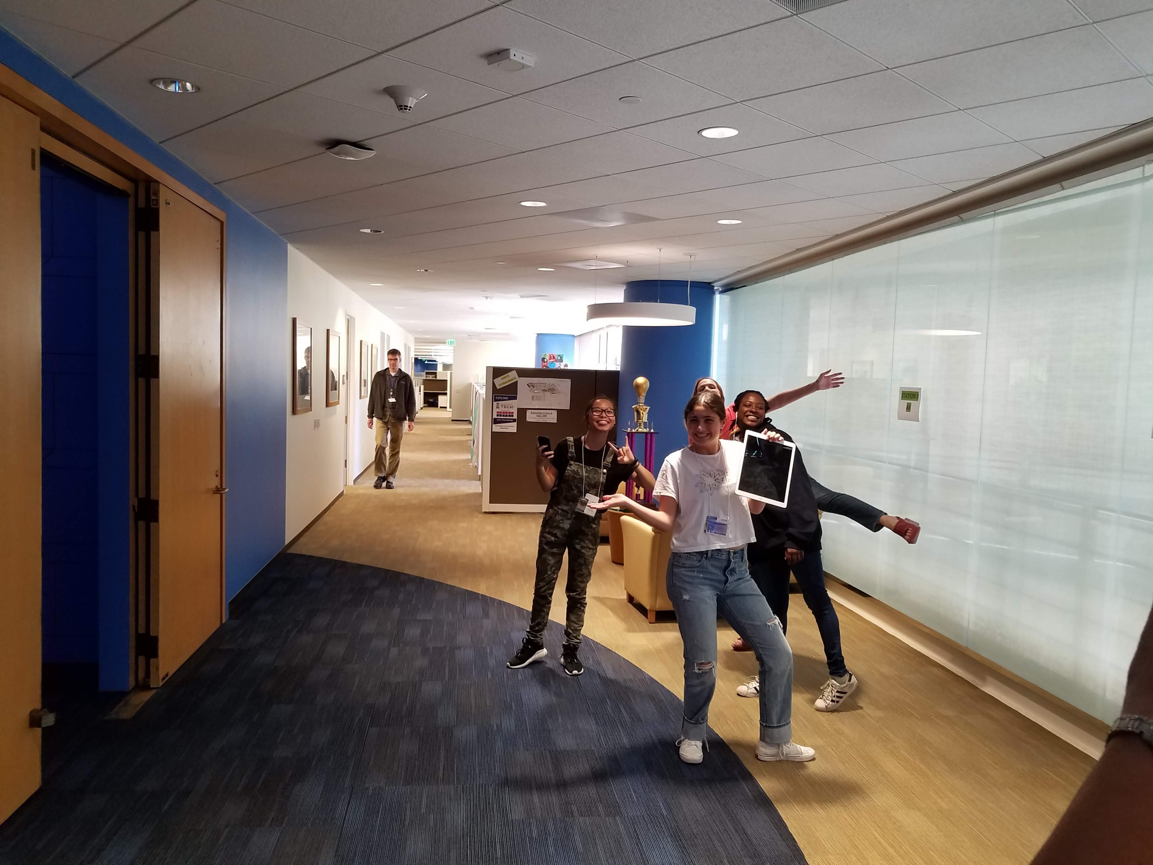 Students experimenting with Augmented Reality app during a field trip