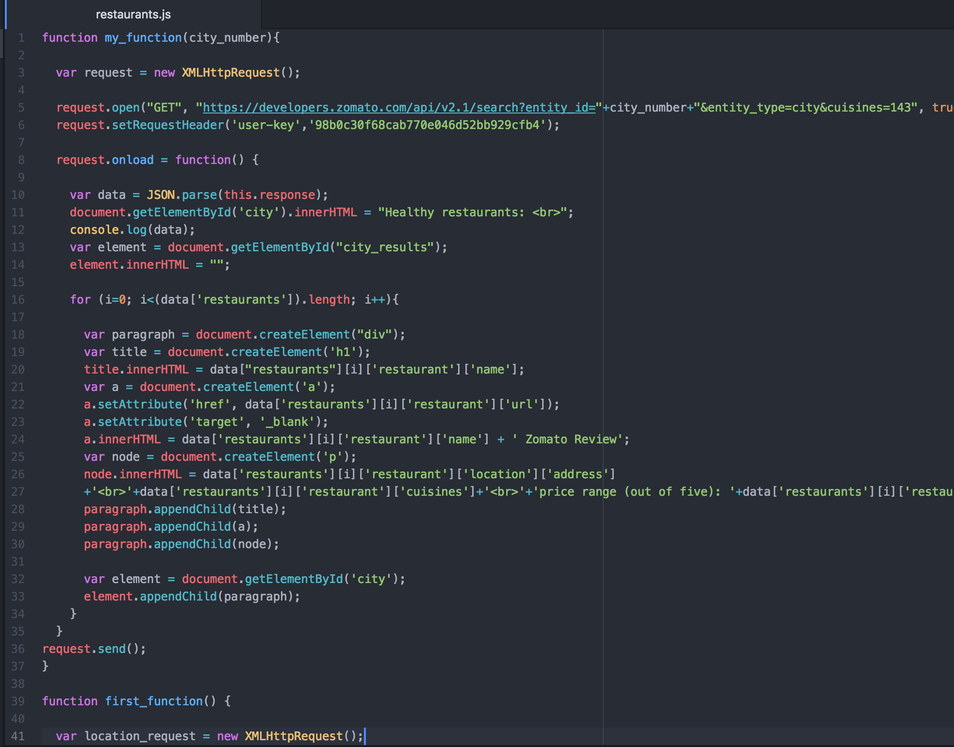 Fitness Web Zomato API Code