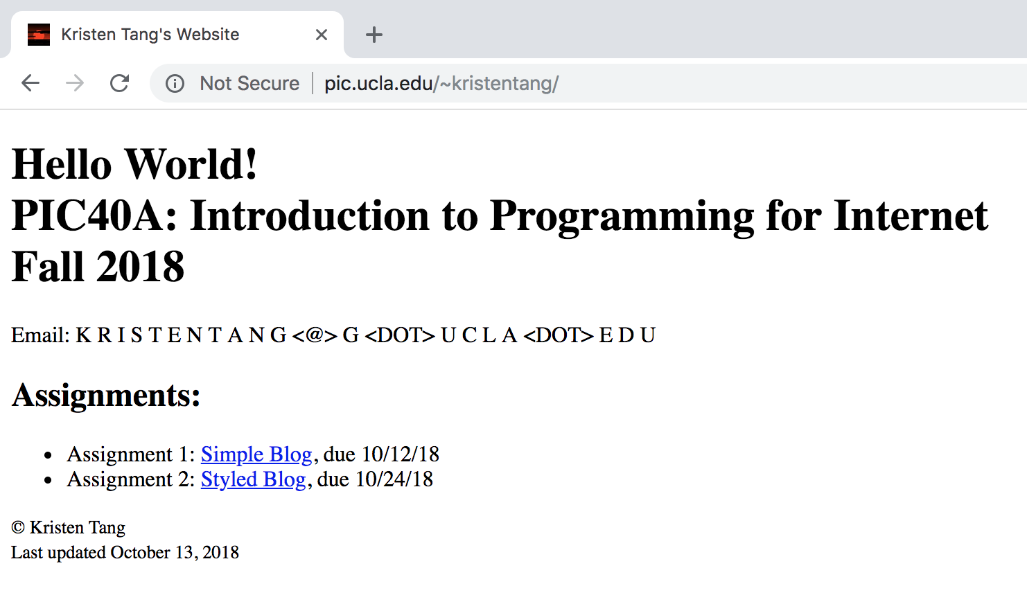 Screenshot of PIC 40A Website Homepage